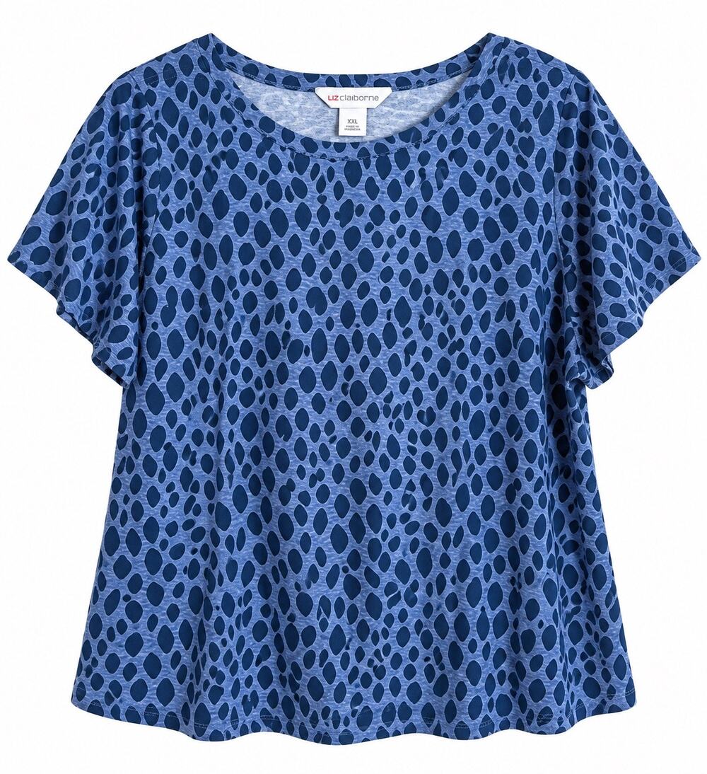 Liz Claiborne Blue Abstract Print Short Sleeve Top Size XXL